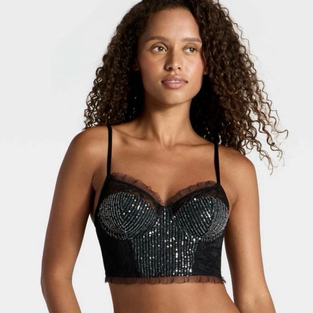 NWT- Wild Fable Long Line Sequin & Lace Corset Underwire Bra